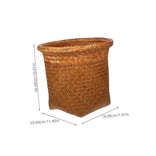 Zerodeko Handwoven Rattan Laundry Basket Medium Decorative Waste Basket for Bedroom and Office Storage Space Saving Sundries Organizer with Neatly Woven Edges