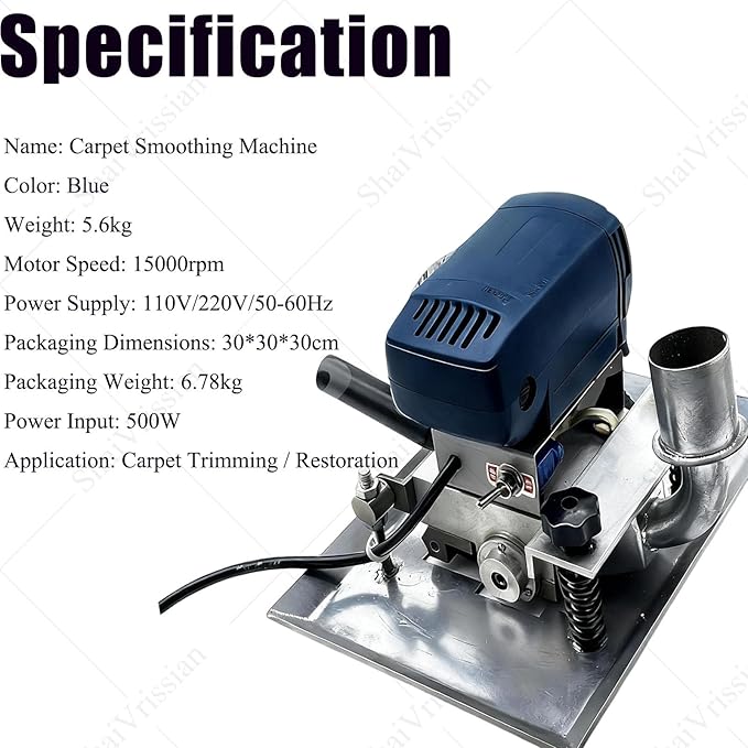 500w Handmade Rug Shearing MachinePortable Flat Carpet Trimmer3 Inch Rotating BladeAdjustable Depth for Efficient Cleaningfor Carpet and Rug Tufting