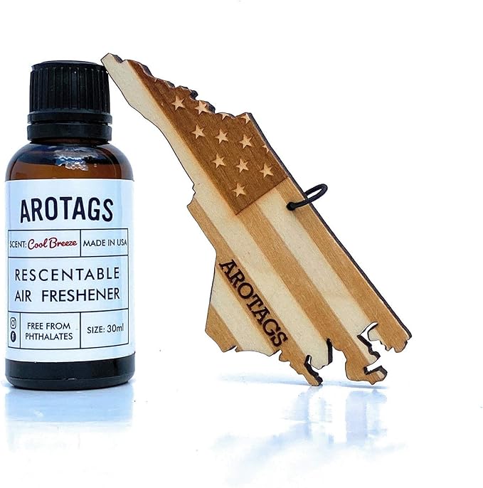 Arotags Car Air Freshener - Reusable Wood Diffuser - Hanging Odor Eliminator - North Carolina Patriot - Cool Breeze Scent