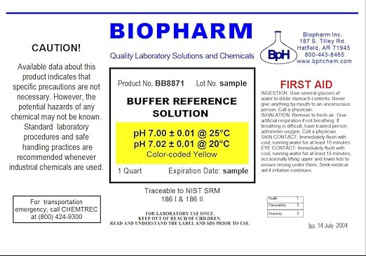 pH Buffer Calibration Solution 2-Pack: pH 4.00 and pH 7.00 — 1 Quart (950 mL) Each — NIST Traceable Reference Standards for All pH Meters — Color Coded