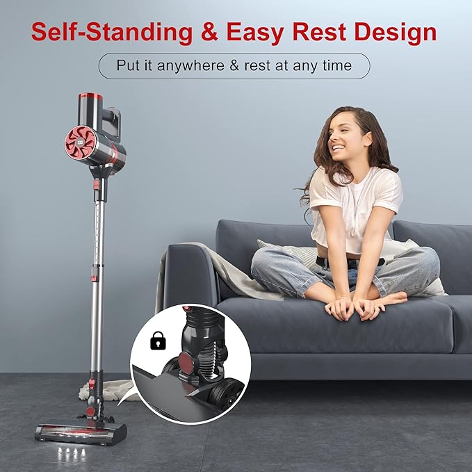 Cordless Vacuum Cleaner 40Kpa Powerful Suction Stick Vacuum with Smart LED Display 40Min Long Runtime Brushless Motor Self-Standing Lightweight Vacuum for Hardwood Floor Carpet Pet Hair