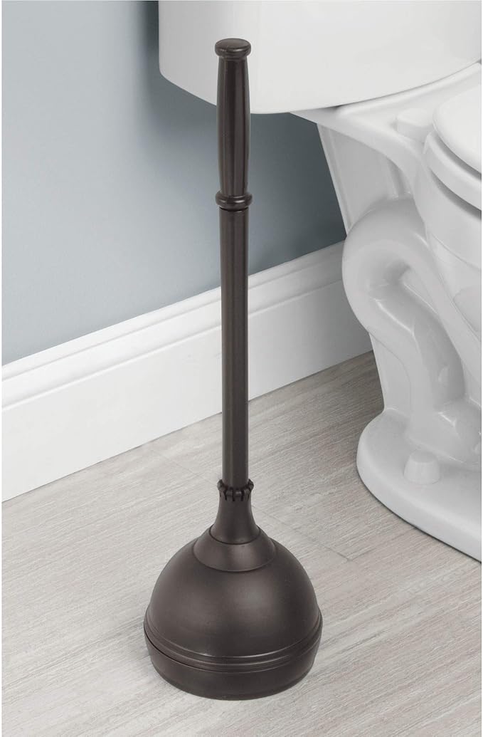 iDesign Kent Plastic Plunger with Cover Set for Master Guest Kids' Office Bathroom Cleaning and Storage 5.96 x 5.96 x 21.66 Bronze