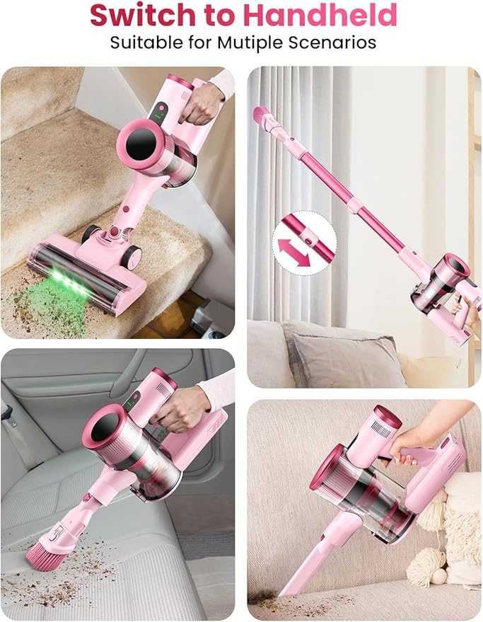 Dzaki Cordless Vacuum Cleaner Stick Vacuum with Smart LED Display 50KPA 55Mins Vacuum Cleaners for Home Powerful Suction Anti-Tangled Lightweight Rechargeable Vac for Pet Hair Carpet