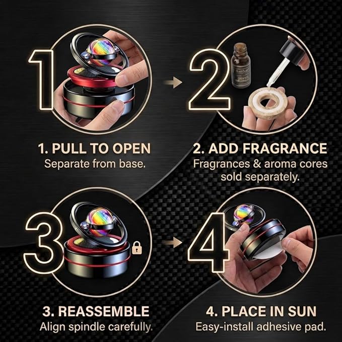 Solar Dashboard Spinner Sun Powered Kinetic Car Decoration Diffuser Space Theme Automotive Accessories Spring Birthday Gift Exchange Fragrance &amp Aroma Cores Sold Separately (Solarium Red)