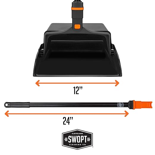 SWOPT 12” Upright Dustpan Standard Combo – Ergonomic Design Eliminates Need to Bend While Cleaning – Interchangeable with All SWOPT Cleaning Products