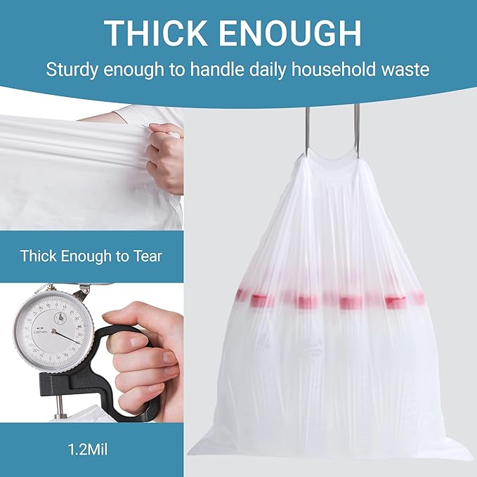 Code M (200 Count) 12 Gallon Heavy Duty Drawstring Trash Bags Compatible with simplehuman Code M Garbage Can Liners 12 Gallon/45 Liter | 1.2 Mil | White