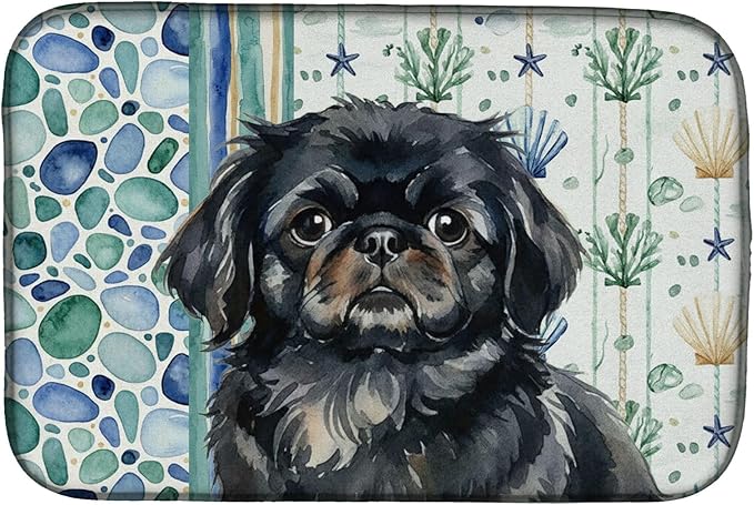 Caroline's Treasures Black Pekingese Coastal Sea Glass Dish Drying Mat Absorbent Dish Drying Mat Pad for Kitchen Counter Dish Drainer Mat for Countertop 14 x 21 Multicolor