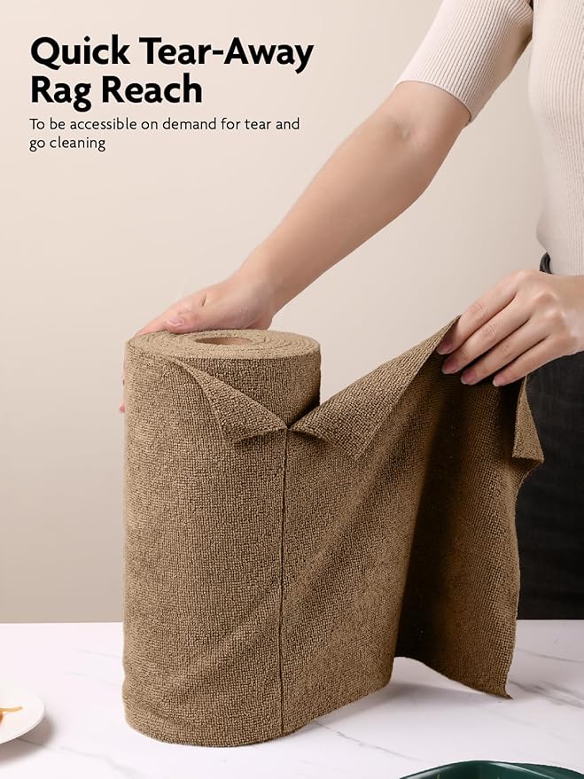 Fantasticlean Microfiber Cleaning Cloth Roll -40 Pack Tear Away Microfiber Towels 12 x 12 Reusable Washable Scratch Free Ultra Absorbent for All-Around Cleaning Supplies (TAN)