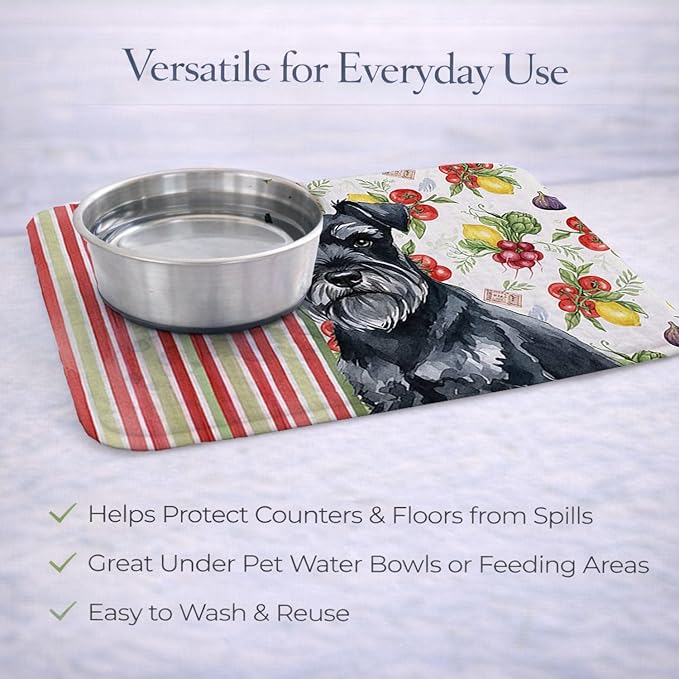 Caroline's Treasures Black Miniature Schnauzer Vegetables Dish Drying Mat Absorbent Dish Drying Mat Pad for Kitchen Counter Dish Drainer Mat for Countertop 14 x 21 Multicolor