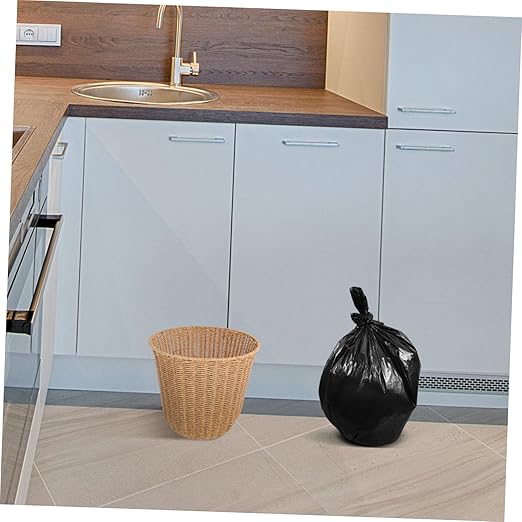 PRETYZOOM Rustic Style Woven Trash Can Multi-Functional Imitation Rattan Waste Basket for Living Space