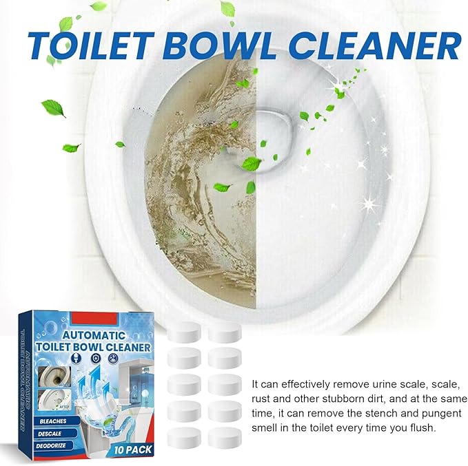 Toilet Bowl Cleaner Tablets 10 Pcs - In-Tank Cleaning Power Helps Remove Limescale &amp Stains Easy Use(2pcs)