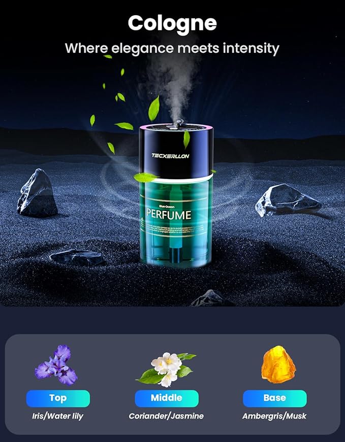 Smart Car Air Freshener Car Diffuser With Star Light &amp 120ml Perfume 4 Scent Modes Auto On/Off Rechargeable Long Lasting Car Air Freshener for Cars Homes Offices Bedrooms-Cologne