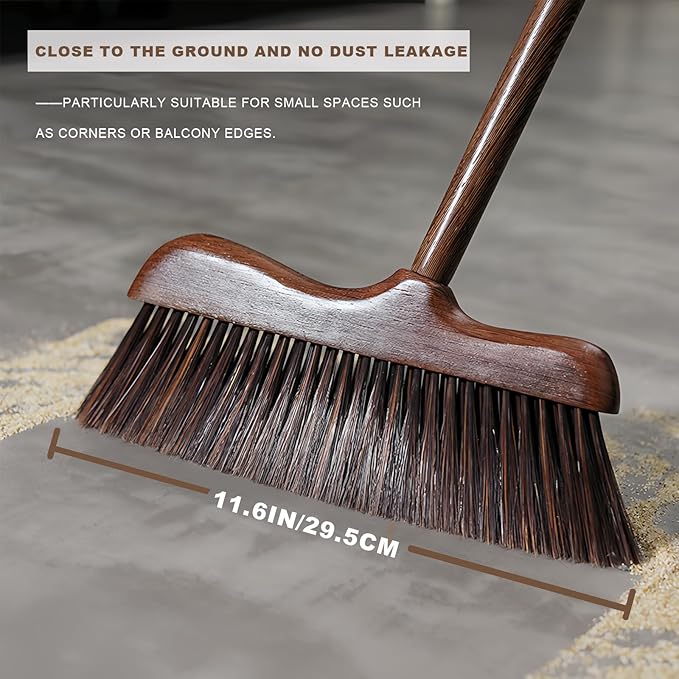 Wood Angle Broom – 44.8” Wooden Handle Compact Brooms for Indoor Kitchen – Soft PP Bristles Durable Sweeping Broom