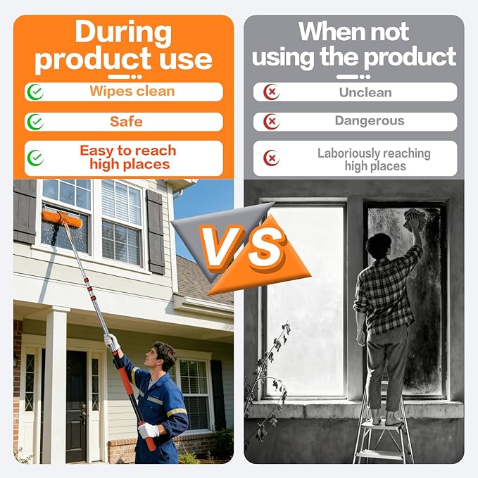 26FT High Reach Duster Cleaning Kit with 5-20 FTExtension Pole High Ceiling Fan Cleaner Duster Tool for Fan Blades Extendable Reusable Cobweb Feather Window Cleaning Squeegee Kit (20FT)