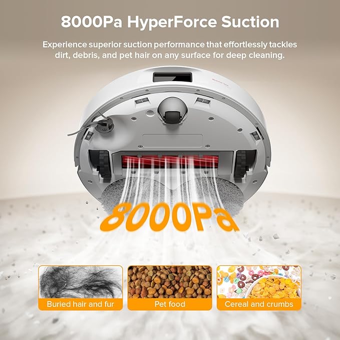 roborock Qrevo Series Robot Vacuum and Mop 8000Pa Suction Upgraded from Qrevo S Anti-Tangle Brush Smart Obstacle Avoidance Auto Mop Washing All-in-One Dock 200RPM Spinning Mops White(QV 35A)