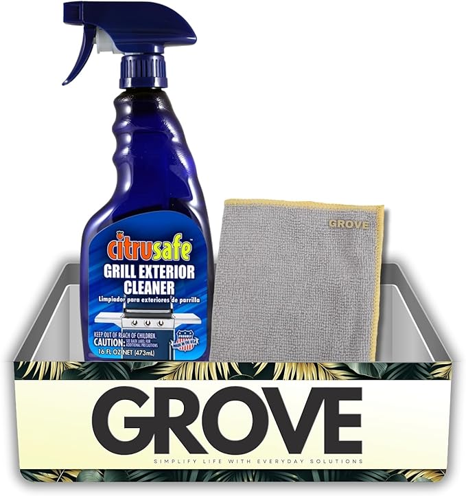 Citrusafe Grill Exterior Cleaner 16 oz Liquid – Bundle with Microfiber Cloth – Powerful BBQ Grill Cleaner for Outdoor Grills Removes Grease &amp Residue – Gift Set (2 Items)