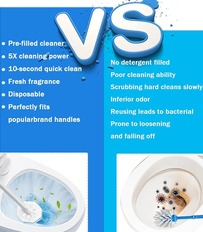 60 Pcs Disposable Toilet Wand Refills for Clorox 5X Cleaning Power Scrubber Upgrade Fiber Cleaner Heads for for Toilet and Bathroom Cleaning