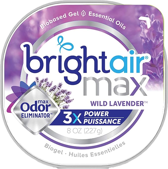 Bright Air Max 8 oz. Odor Eliminator Gel for Medium-Size Spaces Wild Lavender Scent Case of 6 Lasts up to 60 Days Each