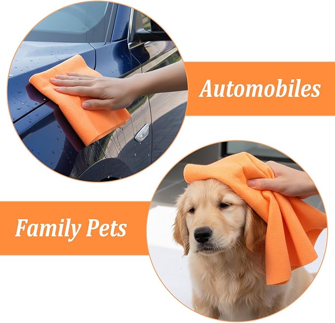 10 Pack Shammy Cloths 27 X 20 Inch Extra Large Absorbent Cleaning Towels Reusable Multi Purpose Chamois for Car Drying Home Kitchen Bathroom and Pet Machine Washable and Scratch Free Orange