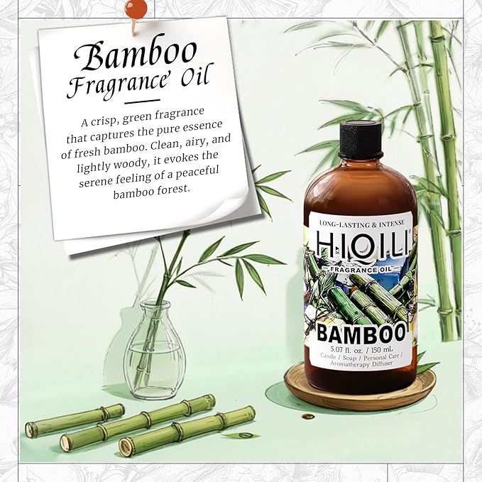 HIQILI Bamboo Fragrance Oil for Scent Diffuser Idea for Candle &amp Soap Making DIY Room Air Fresheners New Car Scent - 5.07 Fl Oz