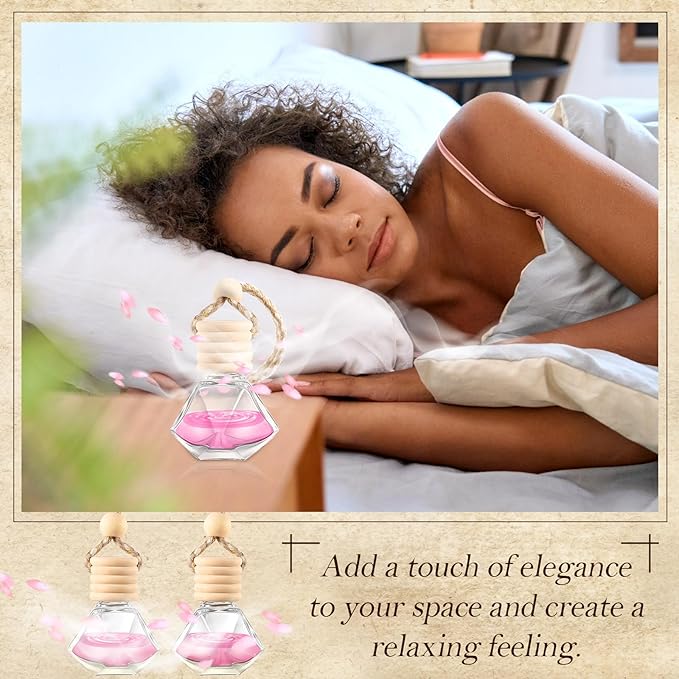 Domensi 200 Pcs Car Diffuser Bottles Air Freshener Bulk Hanging Empty Glass Perfume Bottles Refillable Air Freshener Pendant Fragrance Vials Ornament Decor with Wooden Caps String(Classic)