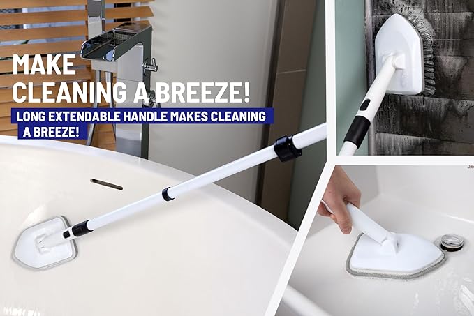 Shower Scrubber 3 in 1 Extendable Long Handle 58 Cleaning Brush - Non Scratch Shower Brush for Cleaning Bathroom Kitchen Toilet Wall Tub Tile (Gray)