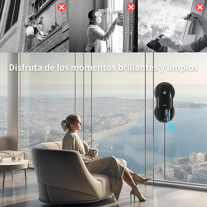 FMART T9Pro Window Cleaning Robot - 3800PA Ultrasonic Water Spray AI Path Planning AI Edge Detection Window Cleaner Robotic with Remote Control &amp 10 Cloths - Deep Clean Windows Tiles