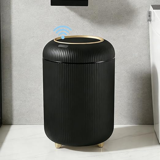 URALFA Automatic Trash Can Bathroom 3 Gallon Motion Sensor Trash Can with Lid Soft Close Removable Legs Touchless Trash Bin Smart Plastic Garbage Can for Bedroom Office Kitchen Black