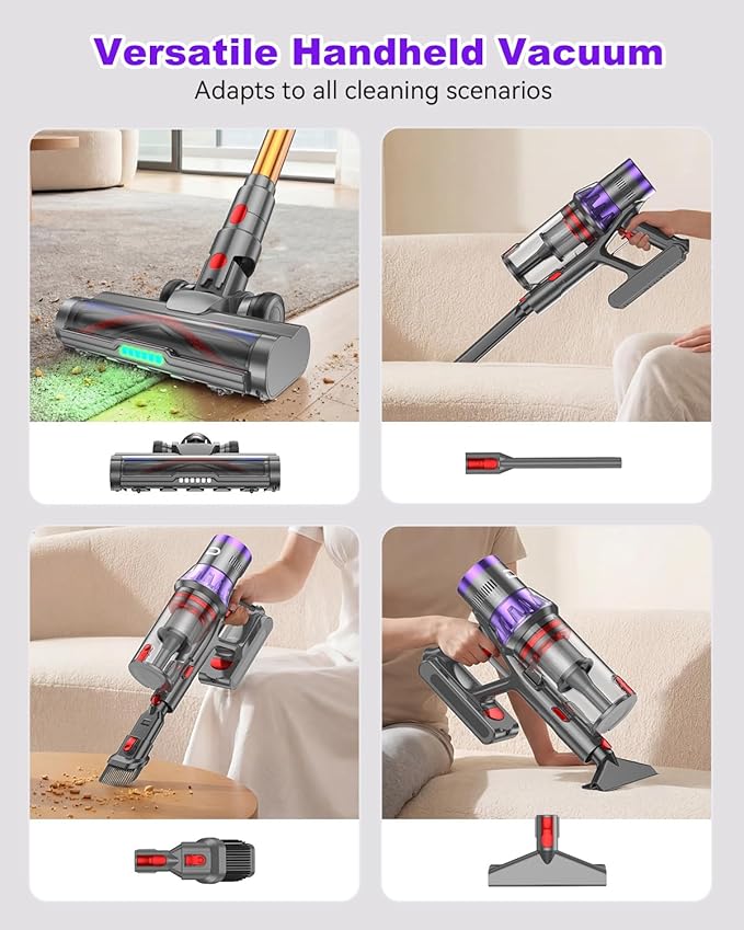 YU7 Max Cordless Vacuum Cleaner 600W 70Min 55kPa Powerful Suction Stick Vacuum Anti-Tangle Touch Screen Self-Standing Lightweight Wireless Vac for Home Pet Hair Carpet Hard Floors