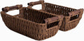 StorageWorks Handwoven Small Wicker Baskets Round Paper Rope Storage Baskets with Wooden Handles Dark Brown 2-Pack