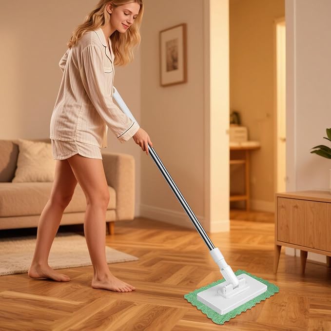 2025 Mop with Pressure Clamping System No Hand Washing One Button for Changing Automatic Clamping Cloth Floor Mop with Reusable Microfibre Cloths (White-8 Cloths)