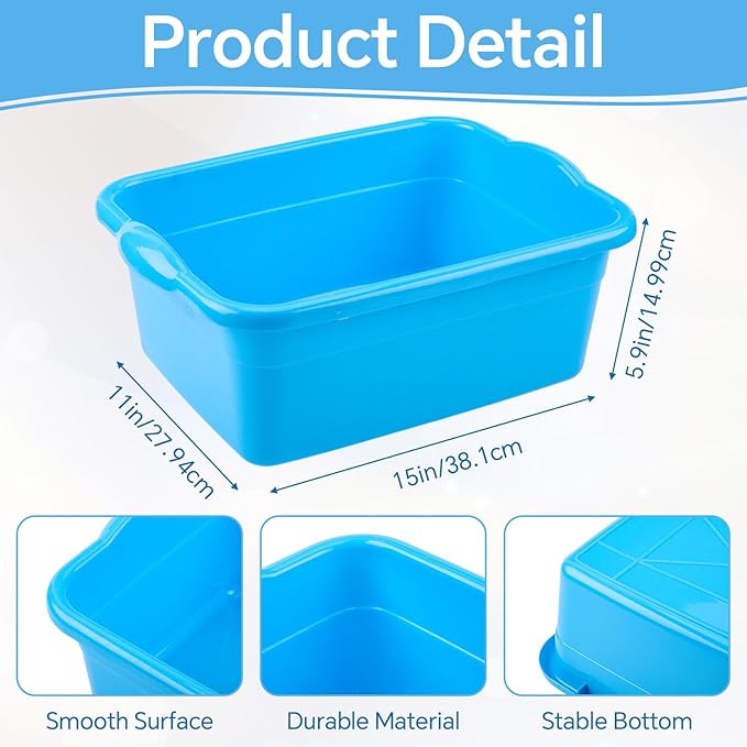 Honeydak 3 Pack Plastic Wash Basins 12 Quart Dish Pan Rectangular Wash Tub Colorful Dishpan for Kitchen Bathroom Sink Face Washing Cleaning Foot Hospital Soaking Laundry Storage Cleaning Supplies