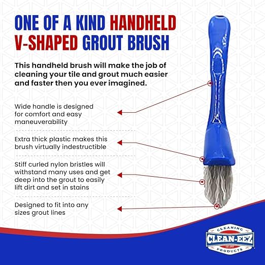 Clean-eez Grout-eez Tile Cleaner with Handheld Brush – 32 oz Heavy-Duty Stain Remover for Ceramic and Porcelain Surfaces – Safe for Colored Grout – Not for Natural Stone – Bathroom &amp Kitchen Use