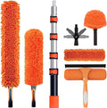 26FT High Reach Duster Cleaning Kit with 5-20 FTExtension Pole High Ceiling Fan Cleaner Duster Tool for Fan Blades Extendable Reusable Cobweb Feather Window Cleaning Squeegee Kit (20FT)