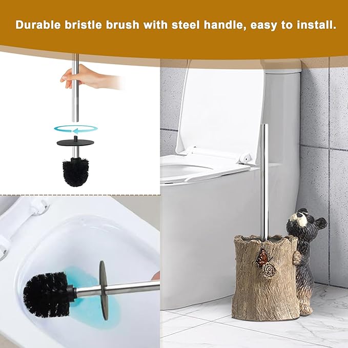 Bear Toilet Brush Holder Set Black Bear Toilet Bowl Brush Cleaner Bathroom