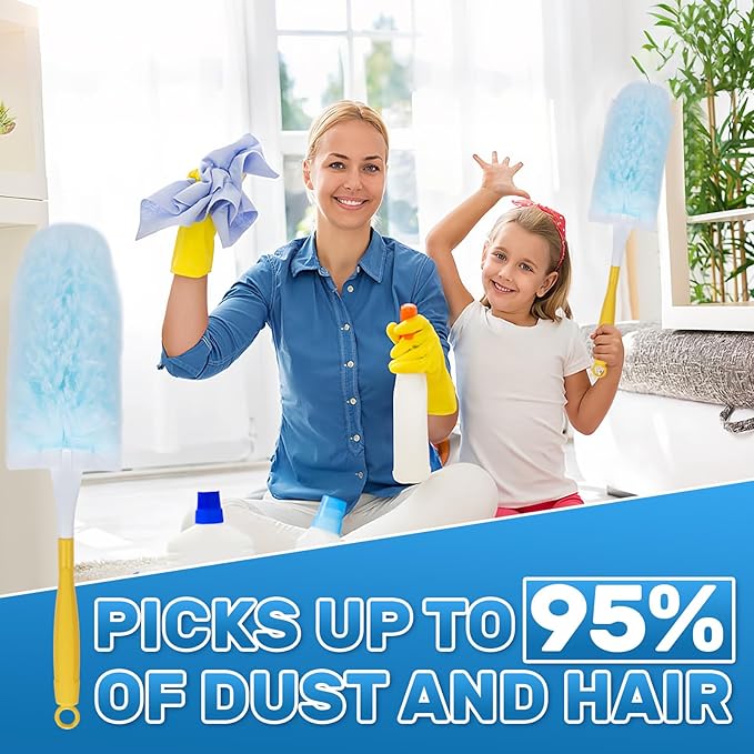 40 Count Duster Refills Compatible with Swiffer Duster360° Heavy Duty Multi Surface Duster Refills with 4X Microfibers for Cleaning with 2 Handle