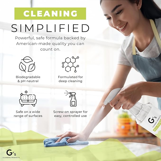 G's Cleaning Biodegradable All Purpose Cleaner – 32 oz Non-Toxic Natural Cleaning Spray – Multipurpose Cleaner Spray for Multi Surface Kitchen Counter Top Furniture Floor Home and Household
