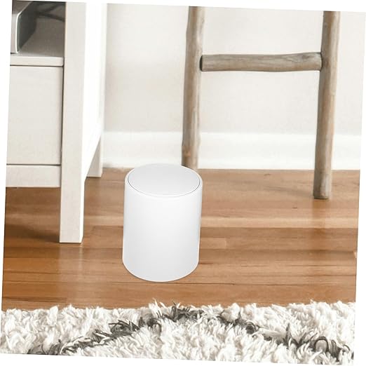 Modern Press Trash Can Medium Garbage Container with Press Lid Stylish Waste Basket for Home Use for Bedrooms Kitchens and Compact Spaces Gray White