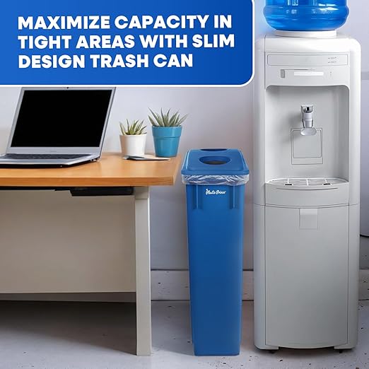 23 Gallon Slim Trash Can with Recycling Lid for Bottles and Cans Blue Commercial Rectangular Garbage Can Waste Bin for Home Kitchen Office Cabinet