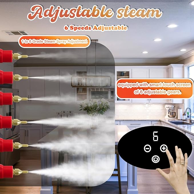 2500W Handheld Steam CleanerSteamer for Cleaning15SFast Heating High Pressure Portable Steam Cleaner w/5 Brushes and Extended Rod (Red - Steam Cleaner)