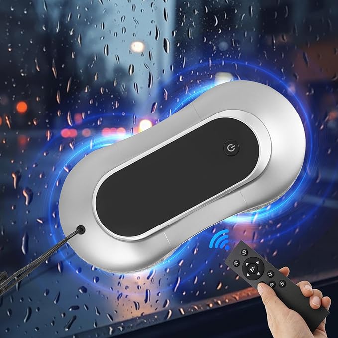 Window Cleaner Robot 3200pa Dual Direction Auto-Spray Wall Window Cleaner Automatic Cleaning Window Robot Cleaner with Intelligent Path Planning Anti-Drop Power Connector Safety Rope （Black）