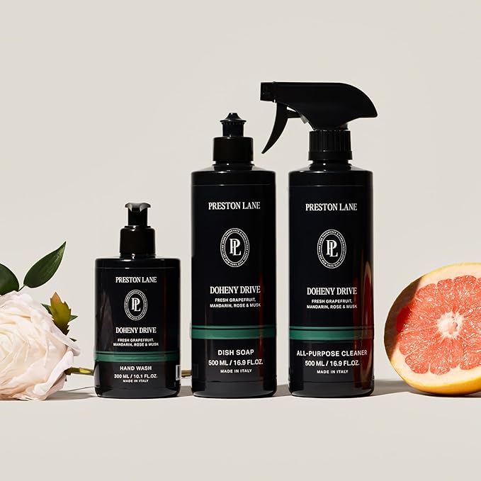 Preston Lane Luxury Kitchen Set – Hand Wash Dish Soap &amp All-Purpose Cleaner | Plant-Powered Cleaning Essentials Bundle with Fine Italian Fragrance Doheny Drive Scent