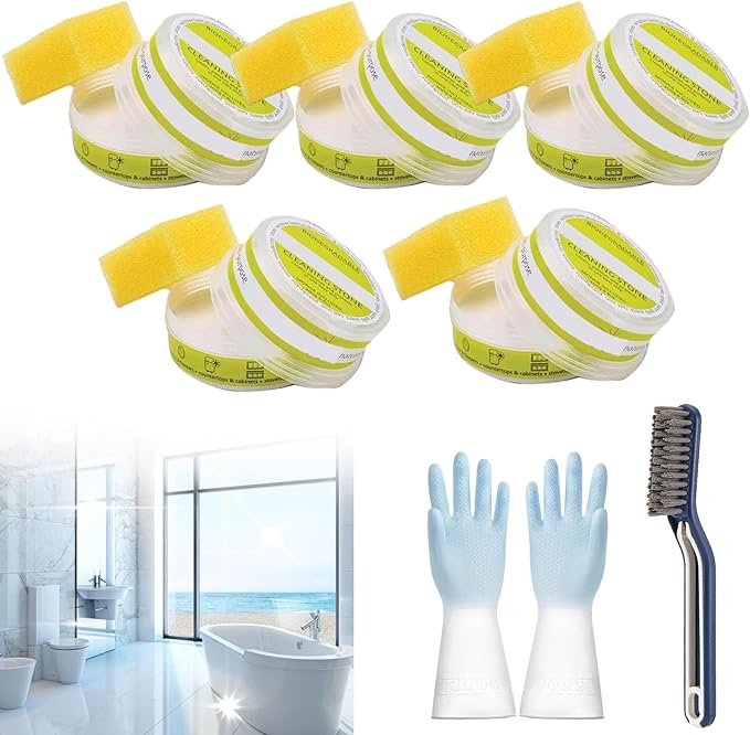 Clean It Cleaning Stone Eco-Friendly Cleaning Stone Clean It Stone Cleaning Pebble Stone Shower Floor Clean-It Cleaning Stone And Applicator Sponge Multi Purpose Cleanser (5Pcs)