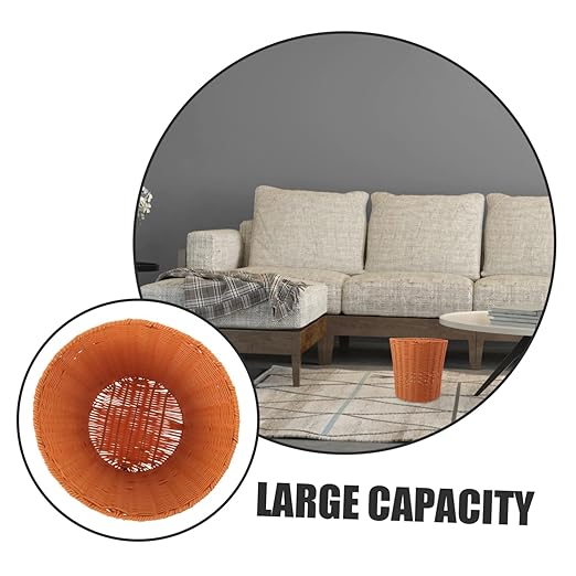 Luxshiny Woven Waste Basket Versatile Imitation Rattan Trash Can for Home Lightweight Storage for Living Room Kitchen Bathroom Economic Practical Design Multi-Functional Household Organizer
