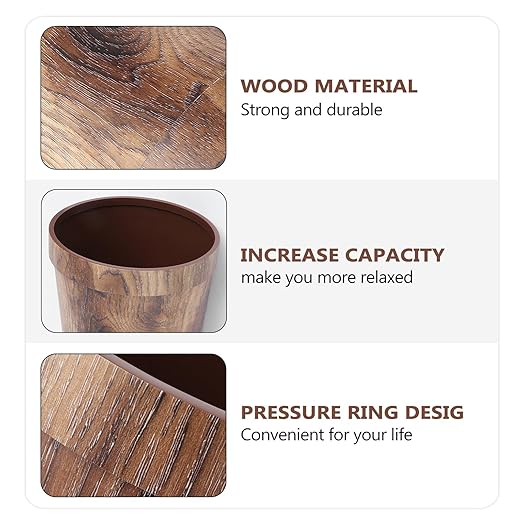 Vintage Wood Grain Trash Can Round Large Wastebasket for Home Office Bedroom Rustic Texture Container for Residential Kitchen Use