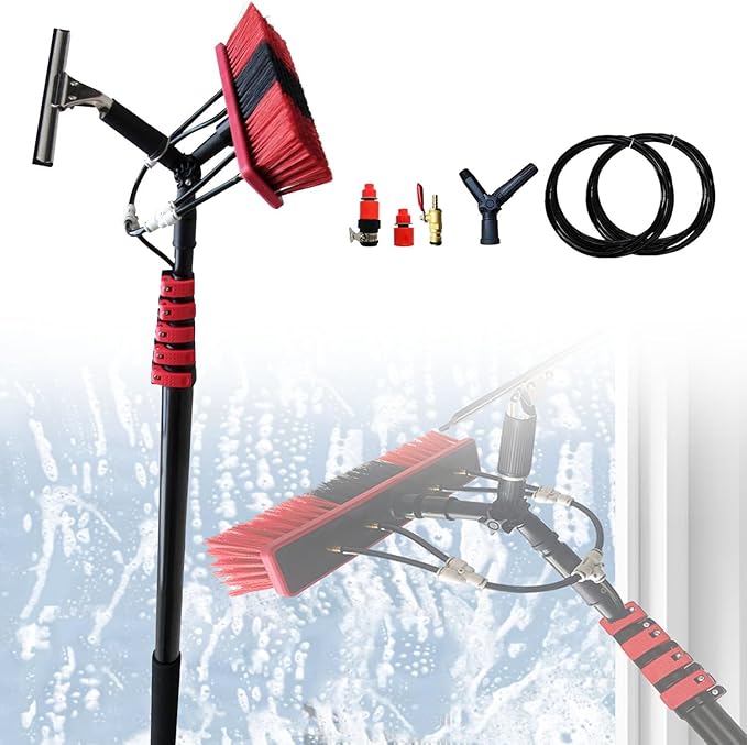 Window Cleaning Pole Rod/35cm Brush Water Fed Telescopic Brush Window Cleaner Tool Extendable Solar Panel Washing9m/29.5ft