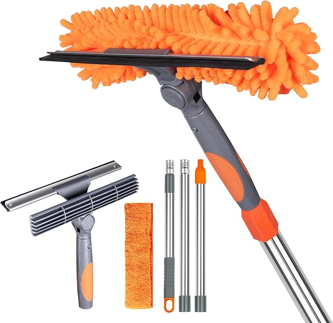 BITOPE 2 in 1 Squeegee for Window Cleaning ToolLong Handle Window Cleaner Tool with Stainless Steel Extension Pole for CarShower Glass Doors Outdoor High Window