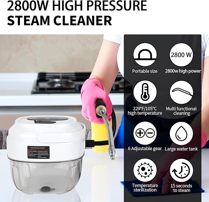 Steam Cleaner for Home Steamer for Cleaning 6-Level 10s Heat-Up &amp 1.5L Tank Handheld Steam Cleaner for Car Detailing Home Tile Grout Furniture