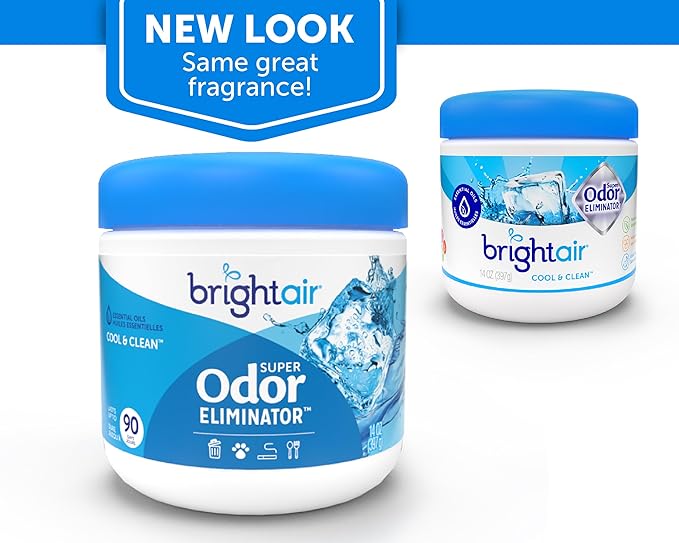 Bright Air 14 oz. Super Odor Eliminator For Medium-Size Spaces Cool &amp Clean Scent Case of 6Air Freshener Natural Essential Oils Lasts Up to 90 Days Each