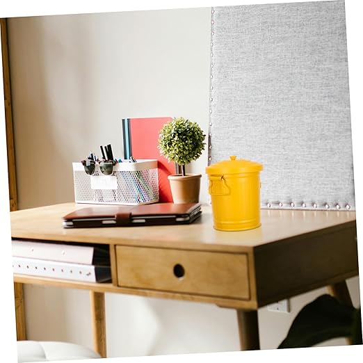 Alipis Trash Can Lid Mini Galvanized Waste Basket for Compact and Stylish Design for Desktop Bathroom and Kitchen Use